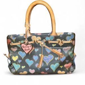 Dooney & Bourke Black Multicolor Heart Tote with Tan Trim